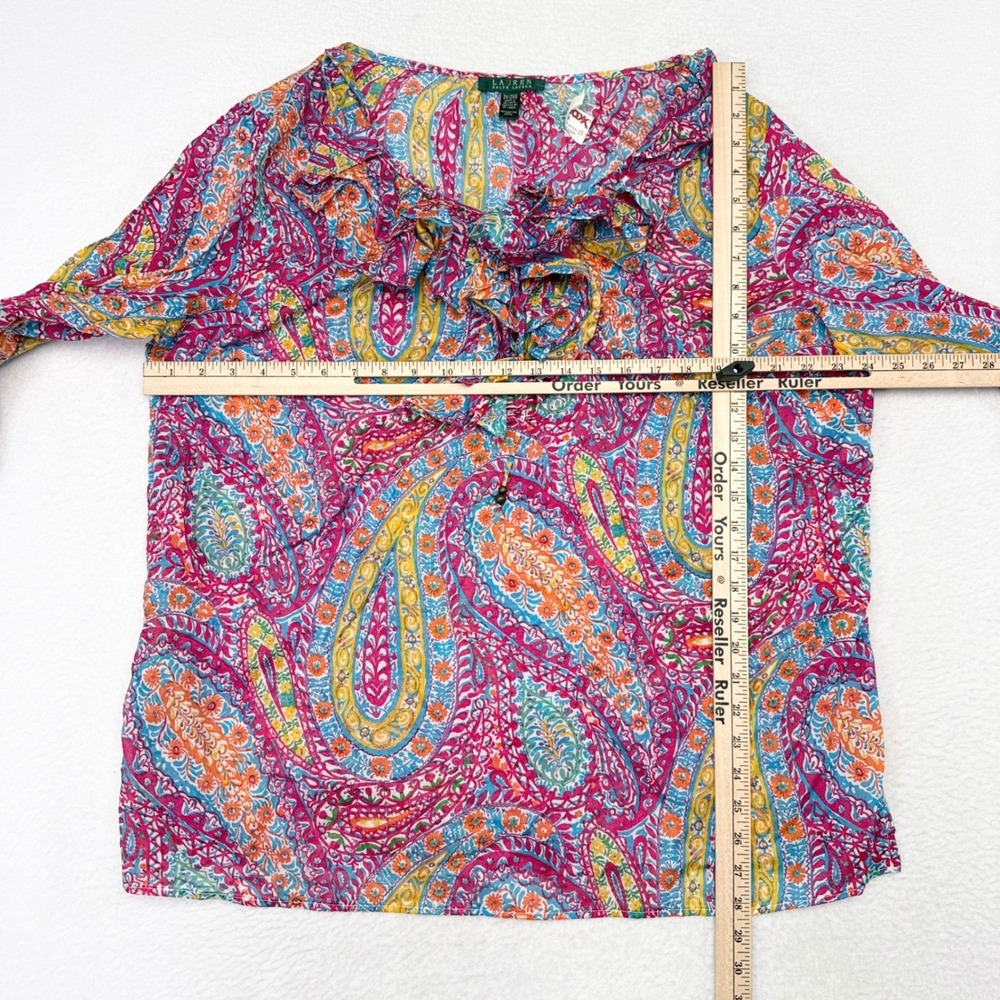 Lauren Ralph Lauren Top Plus Size 2X Multicolor Paisley Floral Ruffle Trim NW - Picture 6 of 8